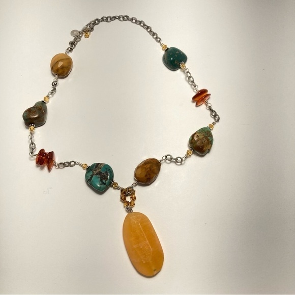 Silpada chunky stone necklace including yellow jade turquoise, jasper, and amber - Picture 8 of 9